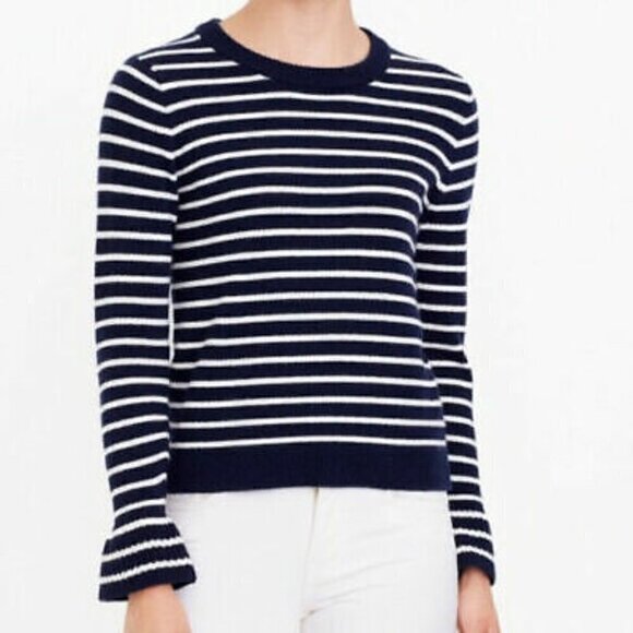 J. Crew Sweaters - J. Crew Navy Blue & White Stripe Ruffle Sleeve Crewneck Sweater XS